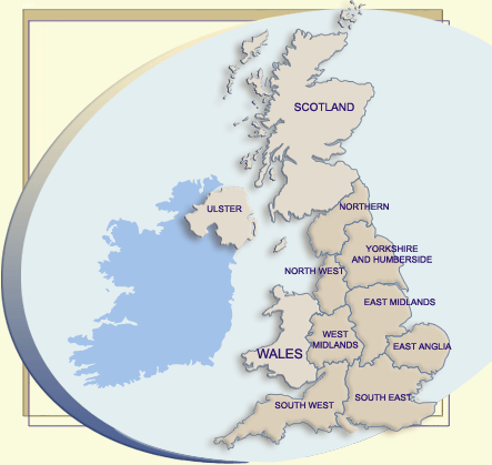 Carte du Royaume Uni - Cliquez pour choisir la région